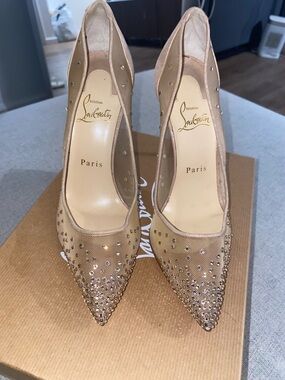 Christian Louboutin Nude Crystal-Embellished Pointed Toe Pumps